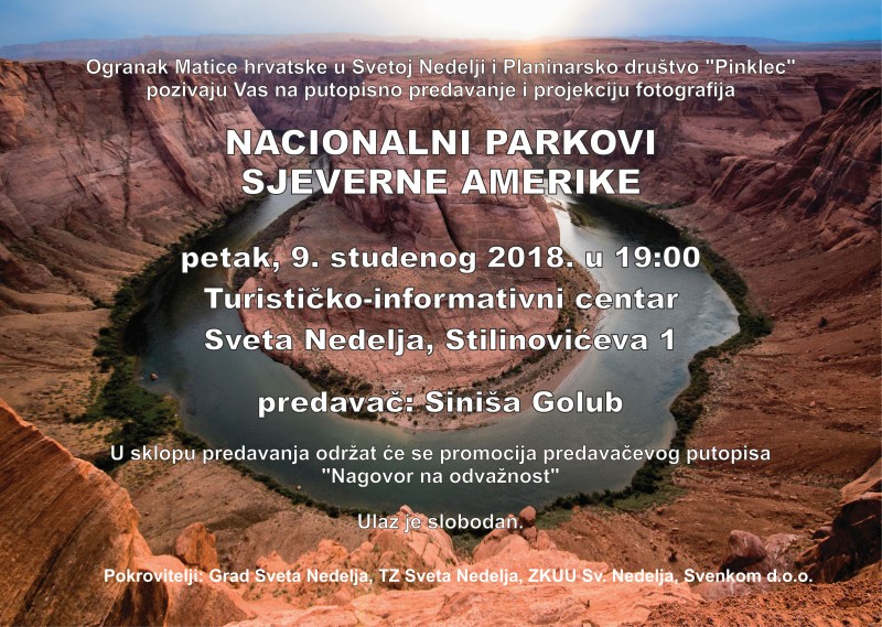 Nacionalni parkovi Sjeverne Amerike, predavanje i projekcija fotografija